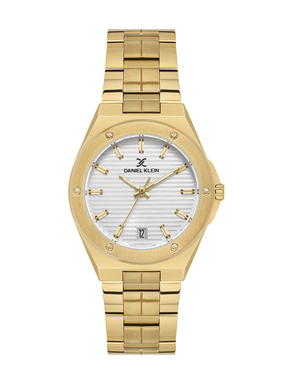 Daniel Klein Analog Silver Round Dial Gold Case Gold Strap Quartz Water-Resistant Wrist Watch for Women Girls, Ladies DK.1.14171-3