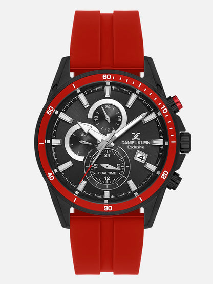 Daniel Klein Analog Black Round Dial Black Case D.Red Strap Quartz Water-Resistant Wrist Watch for Men Boys DK.1.14246-5