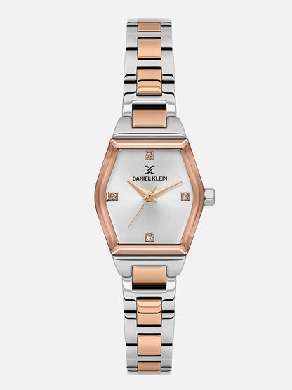 Daniel Klein Analog Silver Round Dial Silver/Rose Gold Case Silver and Rose Gold Strap Quartz Water-Resistant Wrist Watch for Women Girls, Ladies DK.6.14186-6