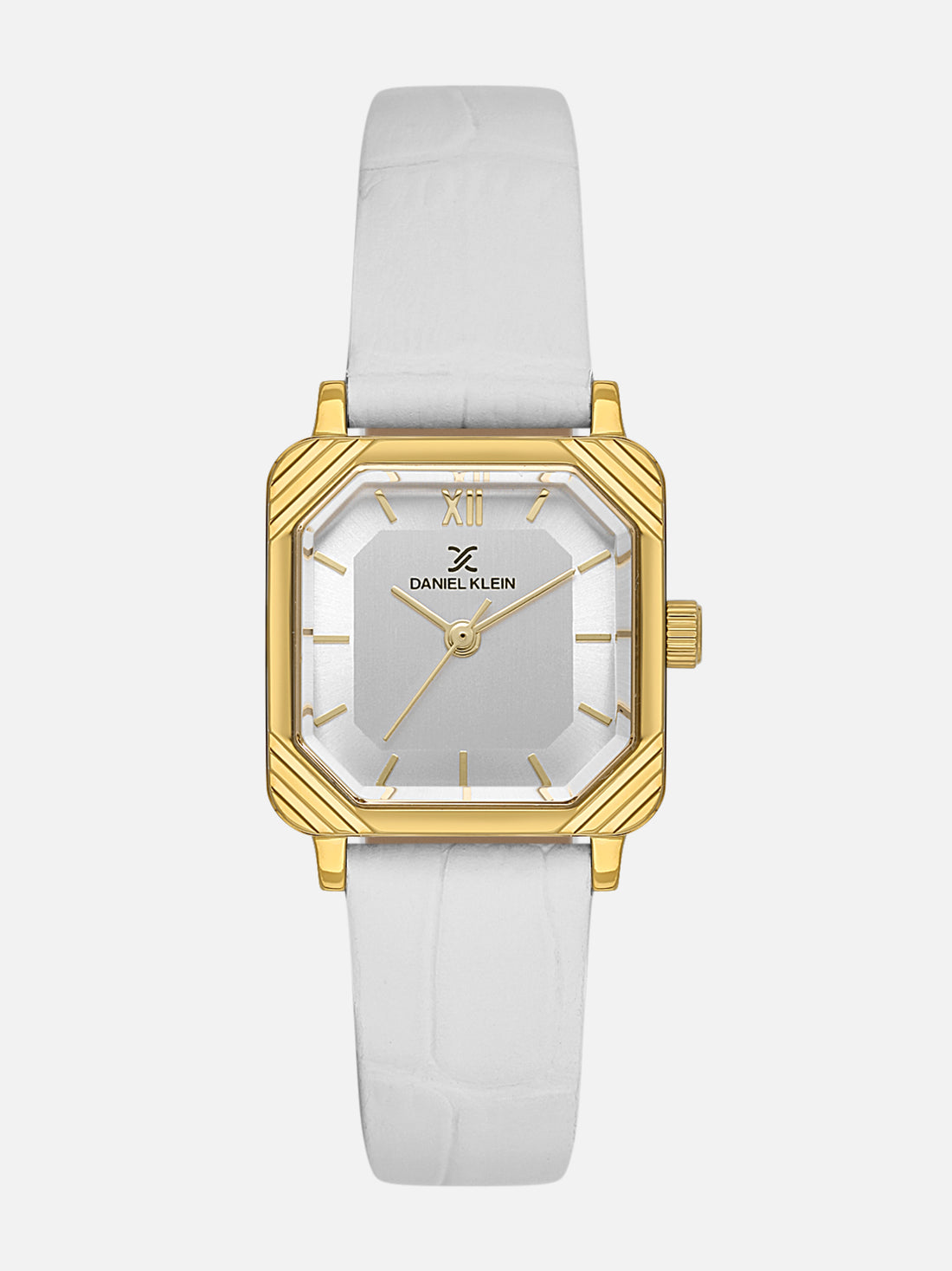 Daniel Klein Analog Silver Round Dial Gold Case White Strap Quartz Water-Resistant Wrist Watch for Women Girls, Ladies DK.1.14154-2