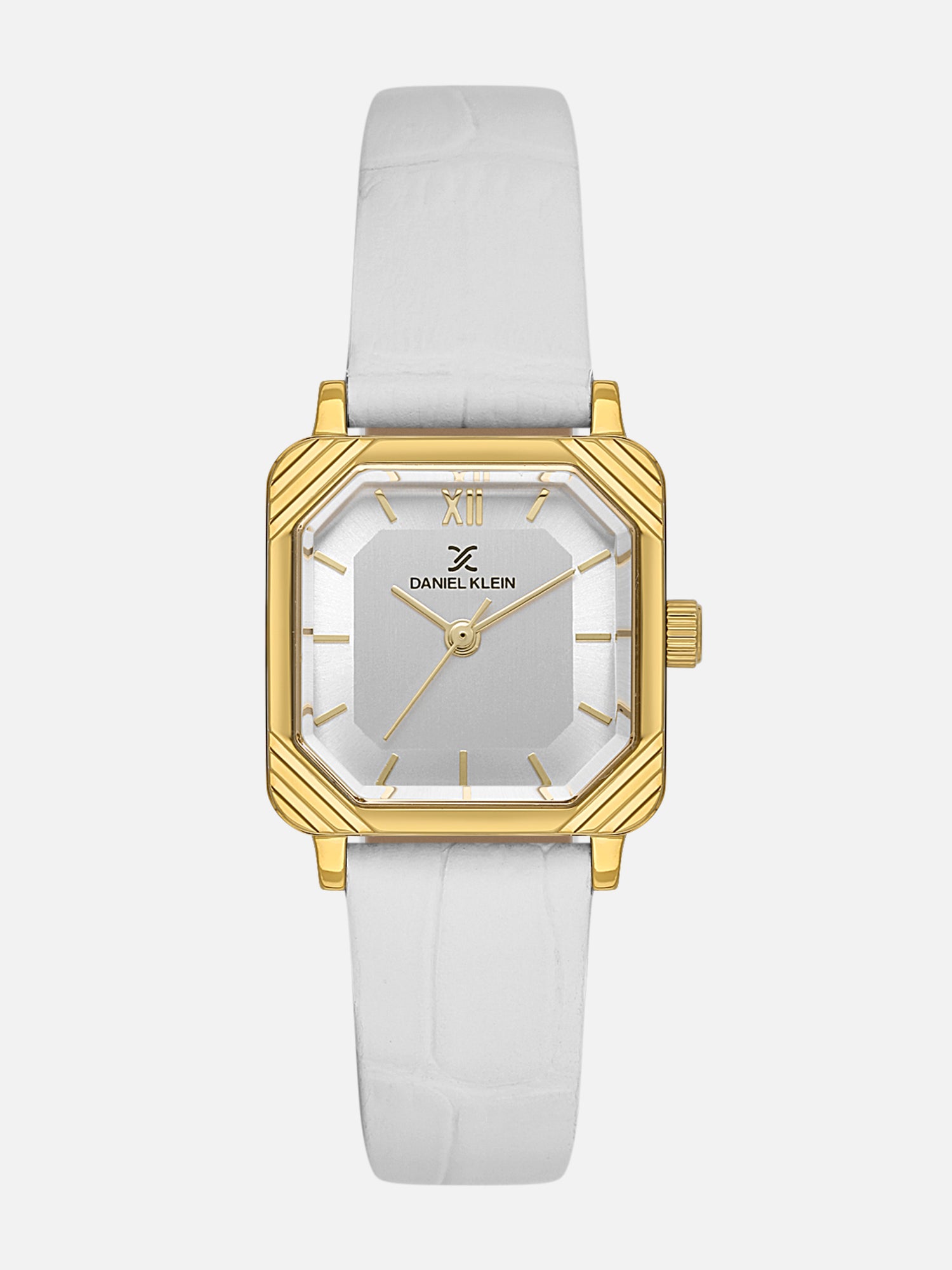 Daniel Klein Analog Silver Round Dial Gold Case White Strap Quartz Water-Resistant Wrist Watch for Women Girls, Ladies DK.1.14154-2