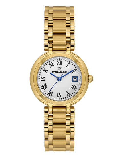 Daniel Klein Analog White Round Dial Gold Case Gold Strap Quartz Water-Resistant Wrist Watch for Women Girls, Ladies DK.1.14173-3