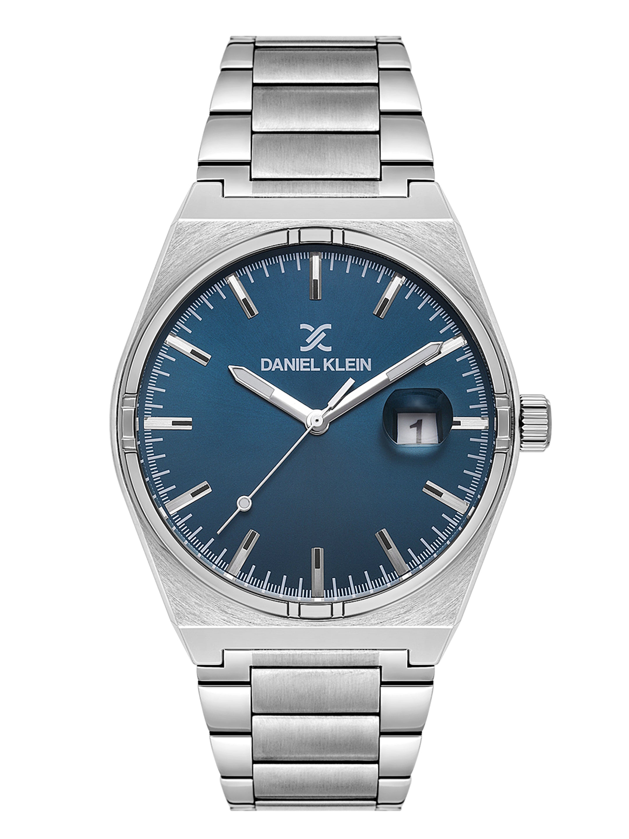 Daniel Klein Analog Blue Round Dial Silver Case Silver Strap Quartz Water-Resistant Wrist Watch for Men Boys DK.1.14192-4