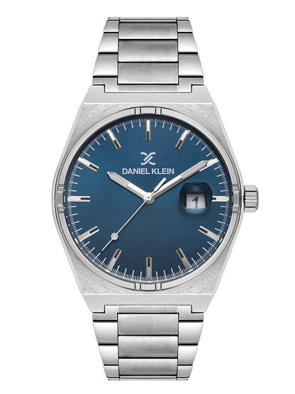 Daniel Klein Analog Blue Round Dial Silver Case Silver Strap Quartz Water-Resistant Wrist Watch for Men Boys DK.1.14192-4