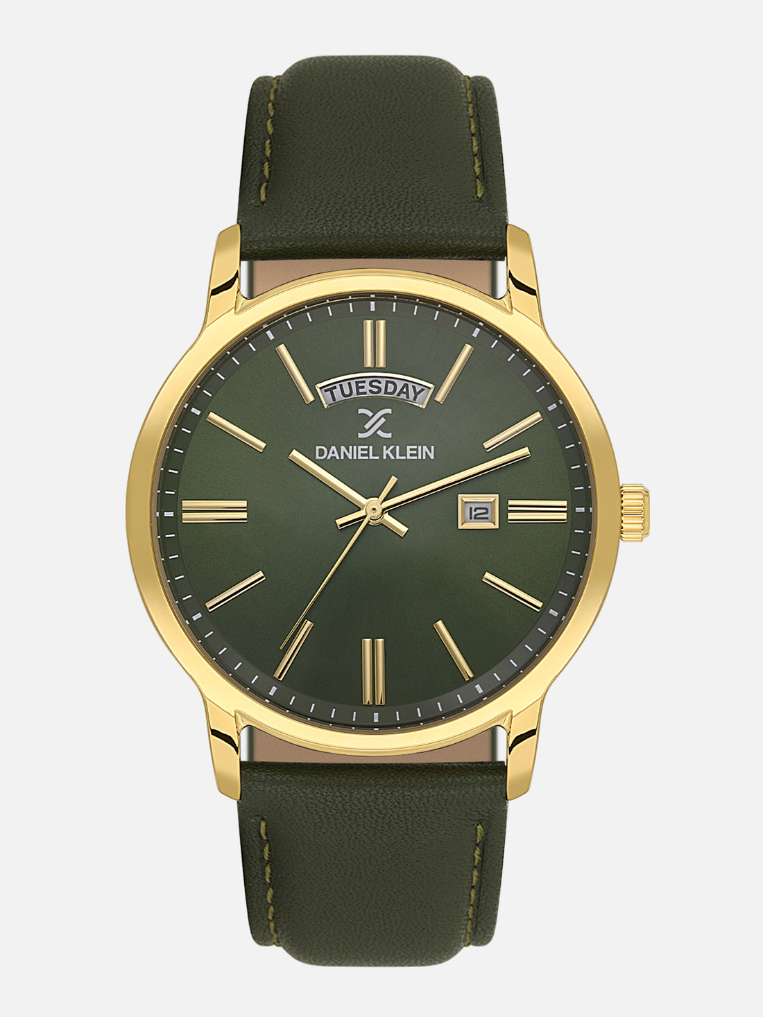 Daniel Klein Analog Green Round Dial Gold Case Green Strap Quartz Water-Resistant Wrist Watch for Men Boys DK.6.14204-4