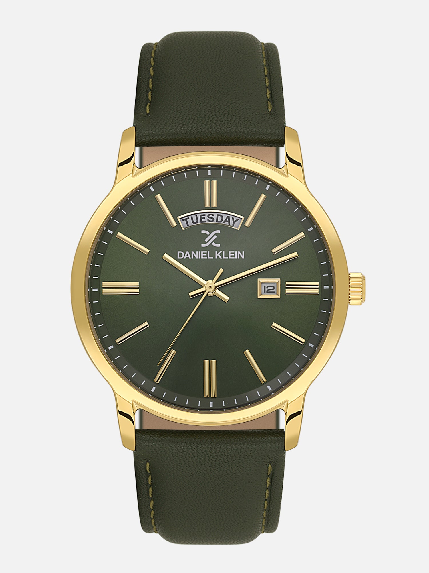 Daniel Klein Analog Green Round Dial Gold Case Green Strap Quartz Water-Resistant Wrist Watch for Men Boys DK.6.14204-4