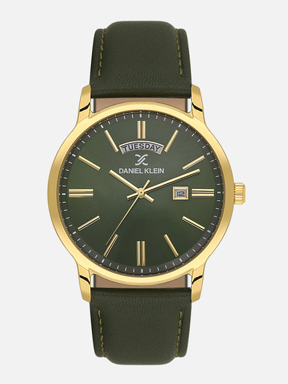 Daniel Klein Analog Green Round Dial Gold Case Green Strap Quartz Water-Resistant Wrist Watch for Men Boys DK.6.14204-4