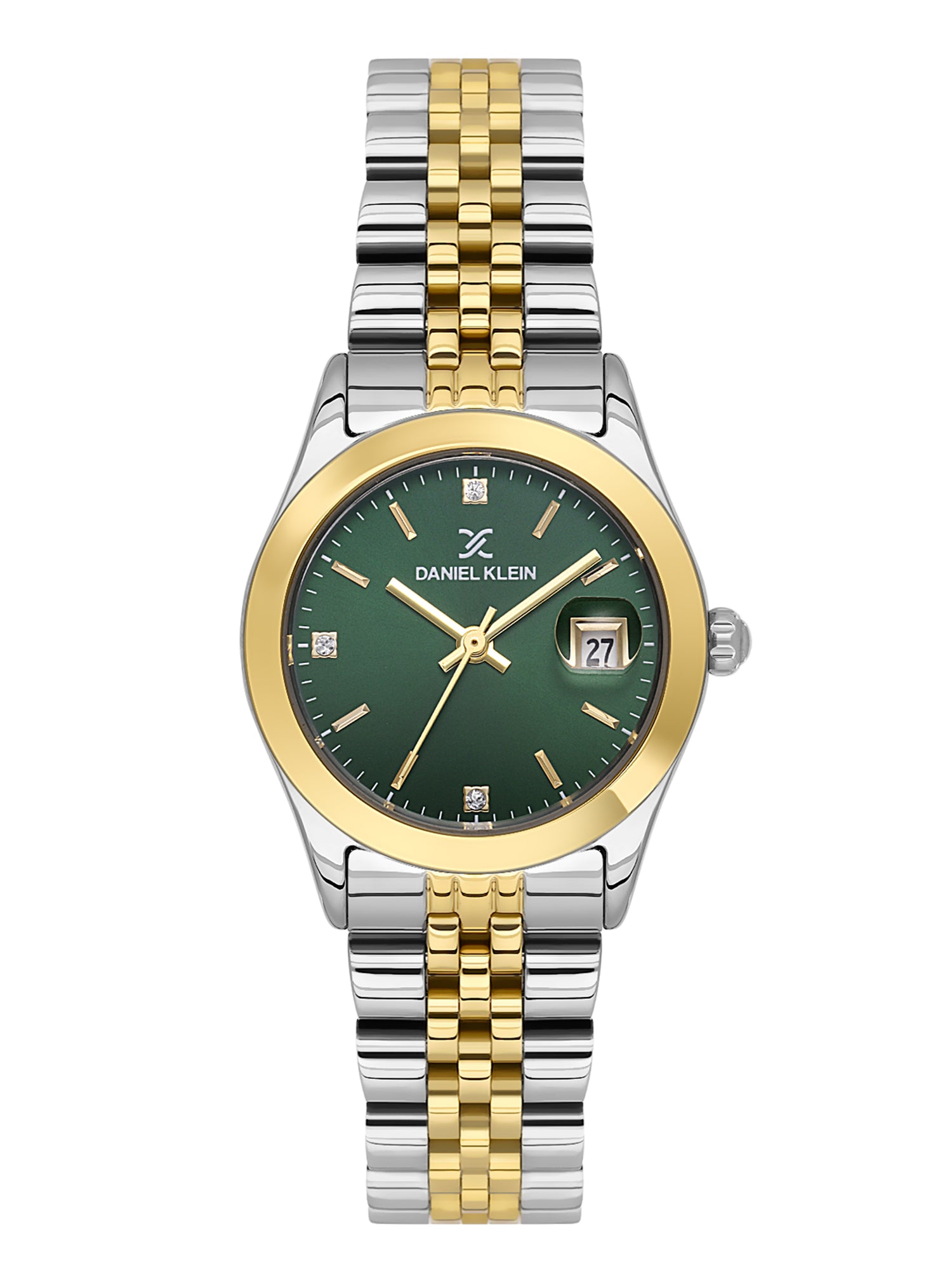 Daniel Klein Analog Dark Green Round Dial Silver and Gold Case Silver and Gold Strap Quartz Water-Resistant Wrist Watch for Women Girls, Ladies DK.6.14183-4