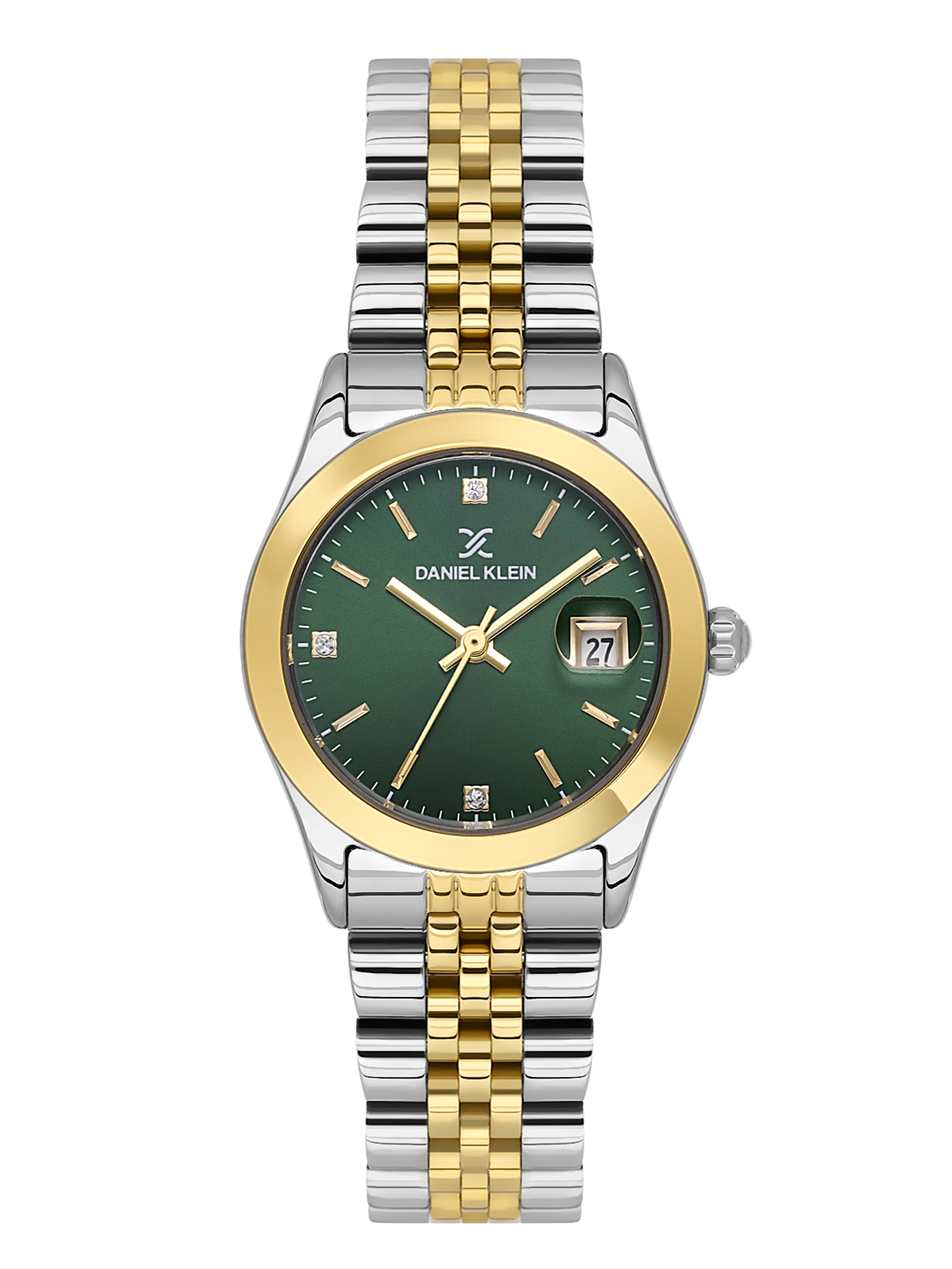 Daniel Klein Analog Dark Green Round Dial Silver and Gold Case Silver and Gold Strap Quartz Water-Resistant Wrist Watch for Women Girls, Ladies DK.6.14183-4