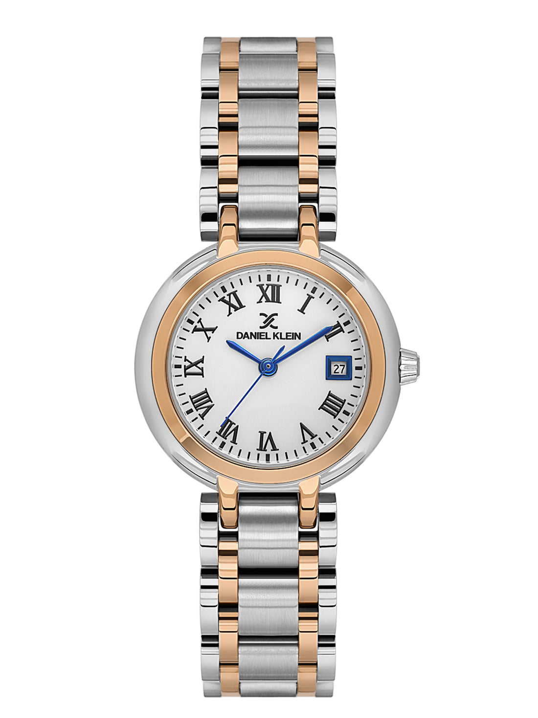 Daniel Klein Analog White Round Dial Silver and Rose Gold Case Silver and Rose Gold Strap Quartz Water-Resistant Wrist Watch for Women Girls, Ladies DK.1.14173-5