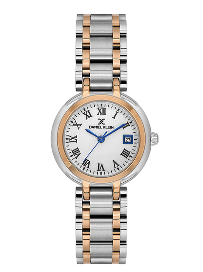Daniel Klein Analog White Round Dial Silver and Rose Gold Case Silver and Rose Gold Strap Quartz Water-Resistant Wrist Watch for Women Girls, Ladies DK.1.14173-5
