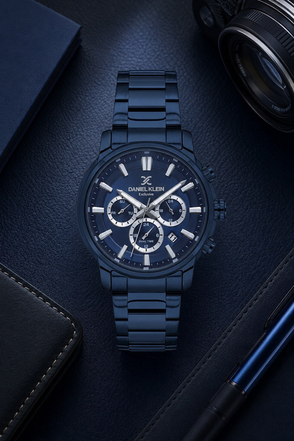 Men Navy Blue Dial Blue Multifunction Analogue Watch