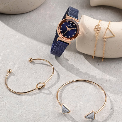 Daniel Klein Blue Dial Analog Gift Set Watch with Bracelet For Women (Pack of 5)