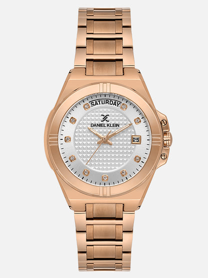 Daniel Klein Analog Silver Round Dial Pink Rose Gold Case Pink Rose Gold Strap Quartz Water-Resistant Wrist Watch for Women Girls, Ladies DK.1.14176-5