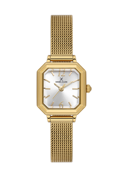 Daniel klein Premium Lady Silver Sunray Dial Gold Mesh Watch DK.1.13945-3