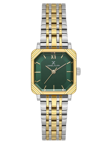 Daniel Klein Analog Dark Green Round Dial Silver and Gold Case Silver and Gold Strap Quartz Water-Resistant Wrist Watch for Women Girls, Ladies DK.1.14153-5