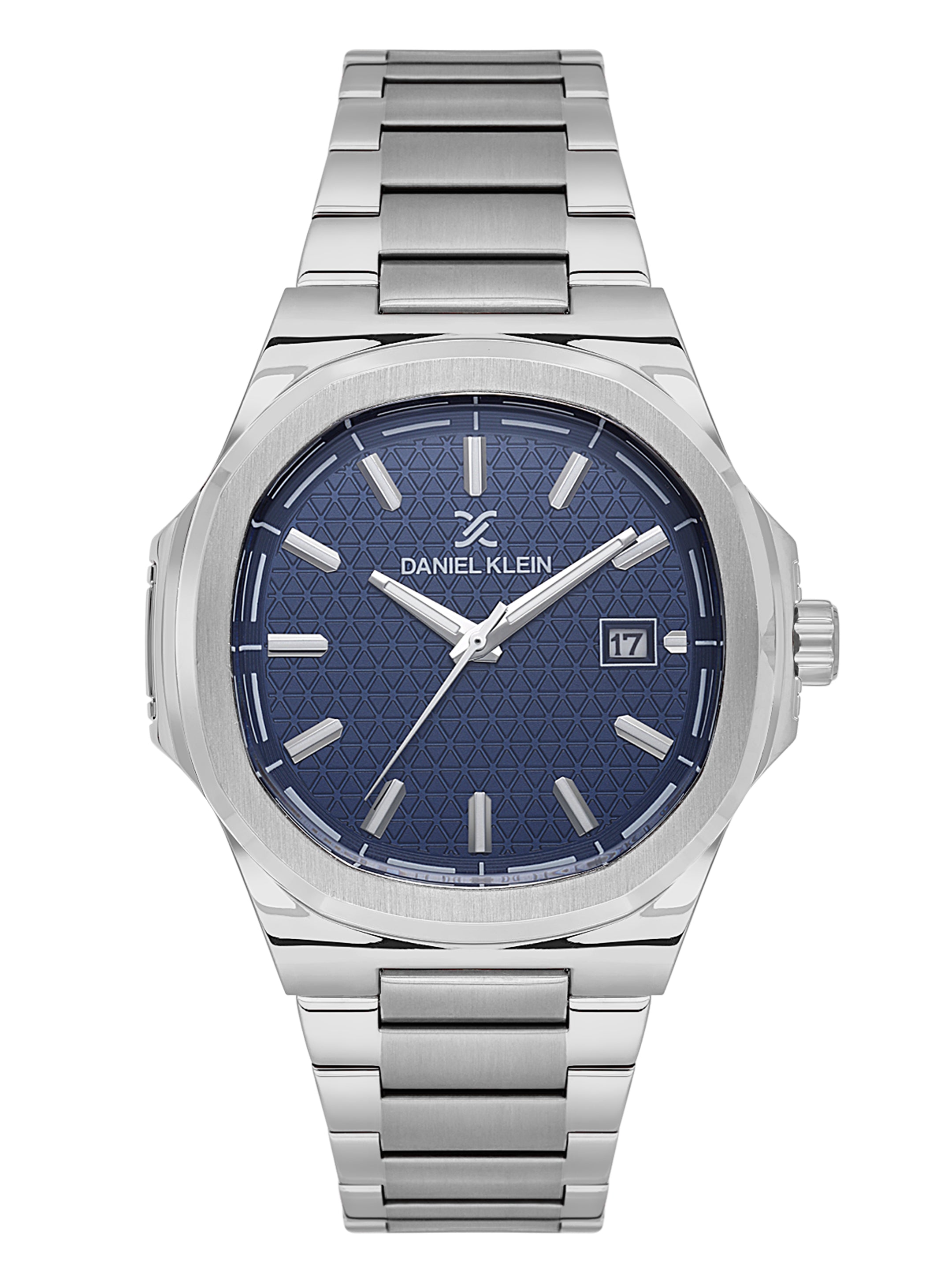 Daniel Klein Analog Dark Blue Round Dial Silver Case Silver Strap Quartz Water-Resistant Wrist Watch for Men Boys DK.1.14201-3