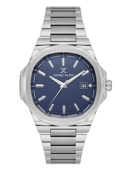 Daniel Klein Analog Dark Blue Round Dial Silver Case Silver Strap Quartz Water-Resistant Wrist Watch for Men Boys DK.1.14201-3