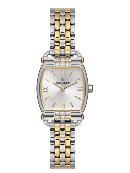 Daniel Klein Analog Silver Round Dial Silver and Gold Case Silver and Gold Strap Quartz Water-Resistant Wrist Watch for Women Girls, Ladies DK.1.14281-4