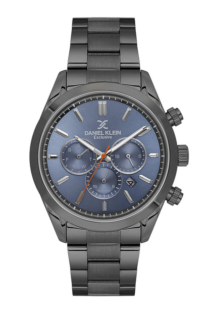 Daniel Klein Analog Blue Round Dial Gunmetalmetal Case Gunmetalmetal Strap Quartz Water-Resistant Wrist Watch for Men Boys DK.6.14259-5