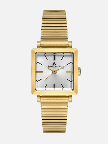 Daniel Klein Analog Silver Round Dial Gold Case Gold Strap Quartz Water-Resistant Wrist Watch for Women Girls, Ladies DK.1.14179-6