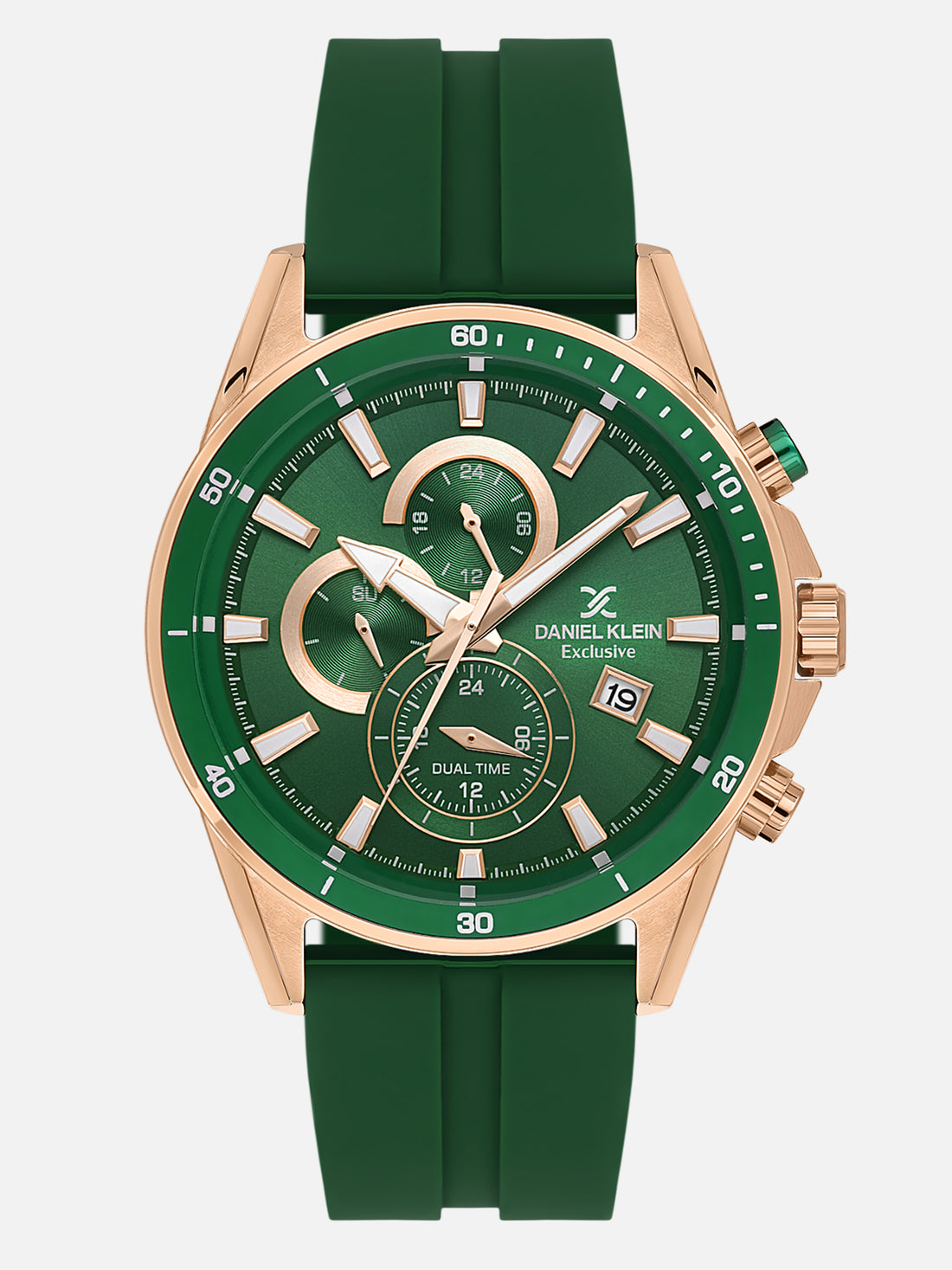 Daniel Klein Analog Dark Green Round Dial Pink Rose Gold Case Dark Green Strap Quartz Water-Resistant Wrist Watch for Men Boys DK.1.14246-6