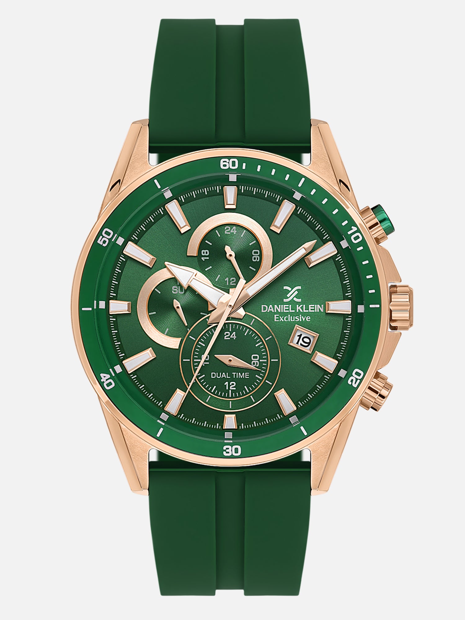 Daniel Klein Analog Dark Green Round Dial Pink Rose Gold Case Dark Green Strap Quartz Water-Resistant Wrist Watch for Men Boys DK.1.14246-6