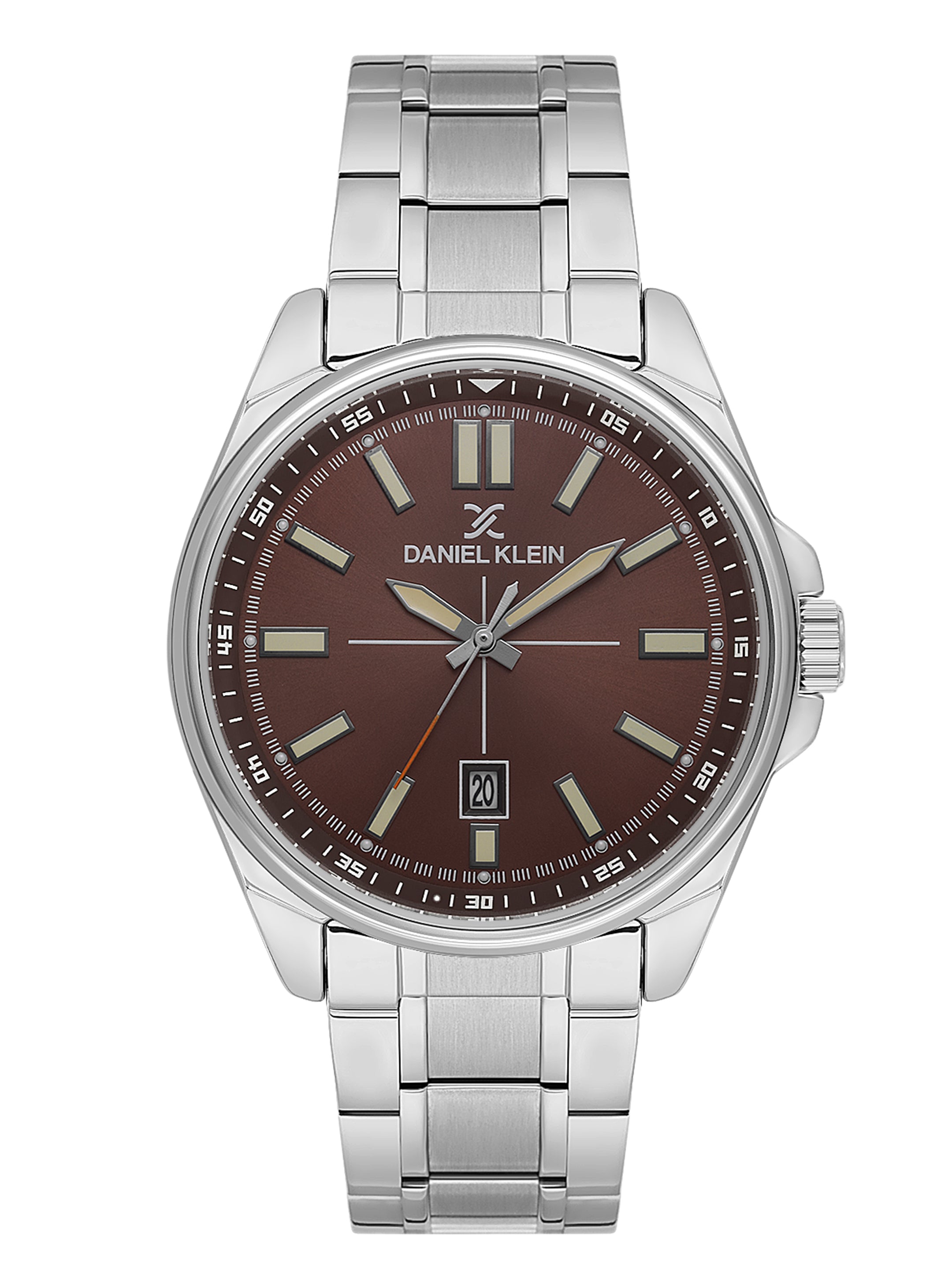 Daniel Klein Analog D.Brown Round Dial Silver Case Silver Strap Quartz Water-Resistant Wrist Watch for Men Boys DK.6.14202-5