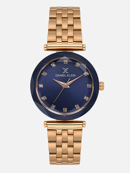 Daniel Klein Analog Blue Round Dial Pink Rose Gold/Blue Case Pink Rose Gold Strap Quartz Water-Resistant Wrist Watch for Women Girls, Ladies DK.6.14189-5