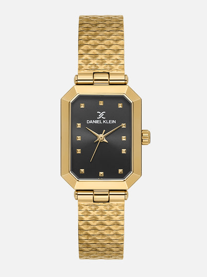 Daniel Klein Analog Black Round Dial Gold Case Gold Strap Quartz Water-Resistant Wrist Watch for Women Girls, Ladies DK.1.14178-4