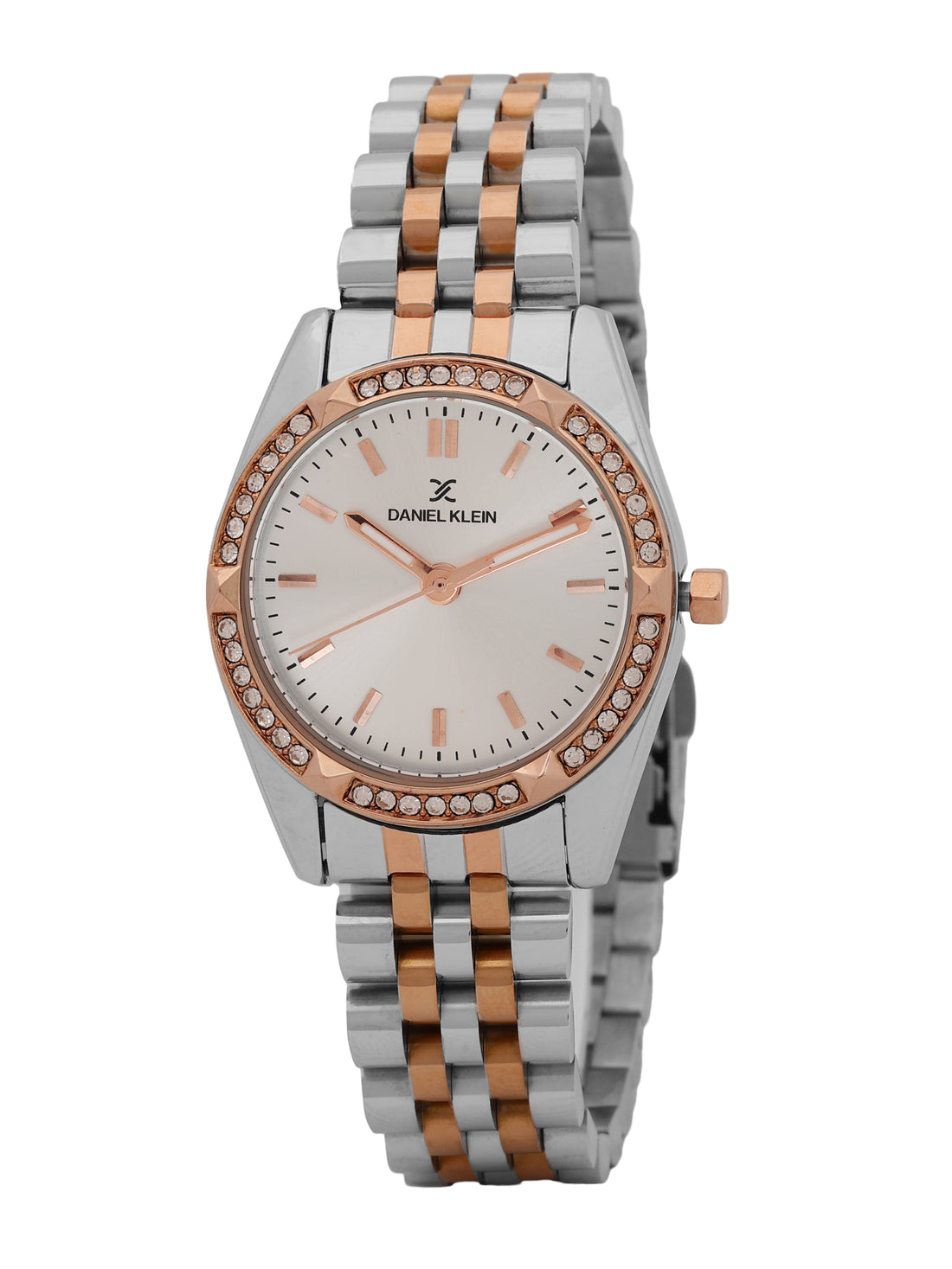 &quot;Daniel Klein Women’s Silver &amp; Rose Bracelet Watch – Elegant Silver Dial, Dual-Tone Design &quot;