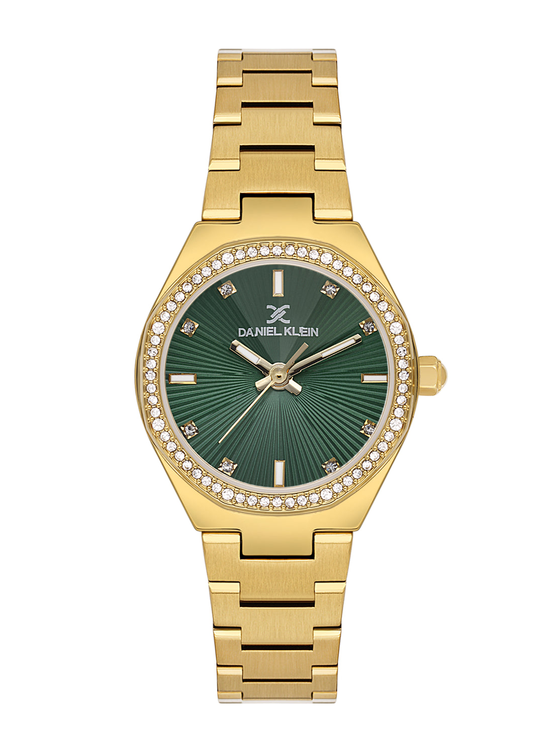 Daniel Klein Analog Dark Green Round Dial Gold Case Gold Strap Quartz Water-Resistant Wrist Watch for Women Girls, Ladies DK.1.14162-4