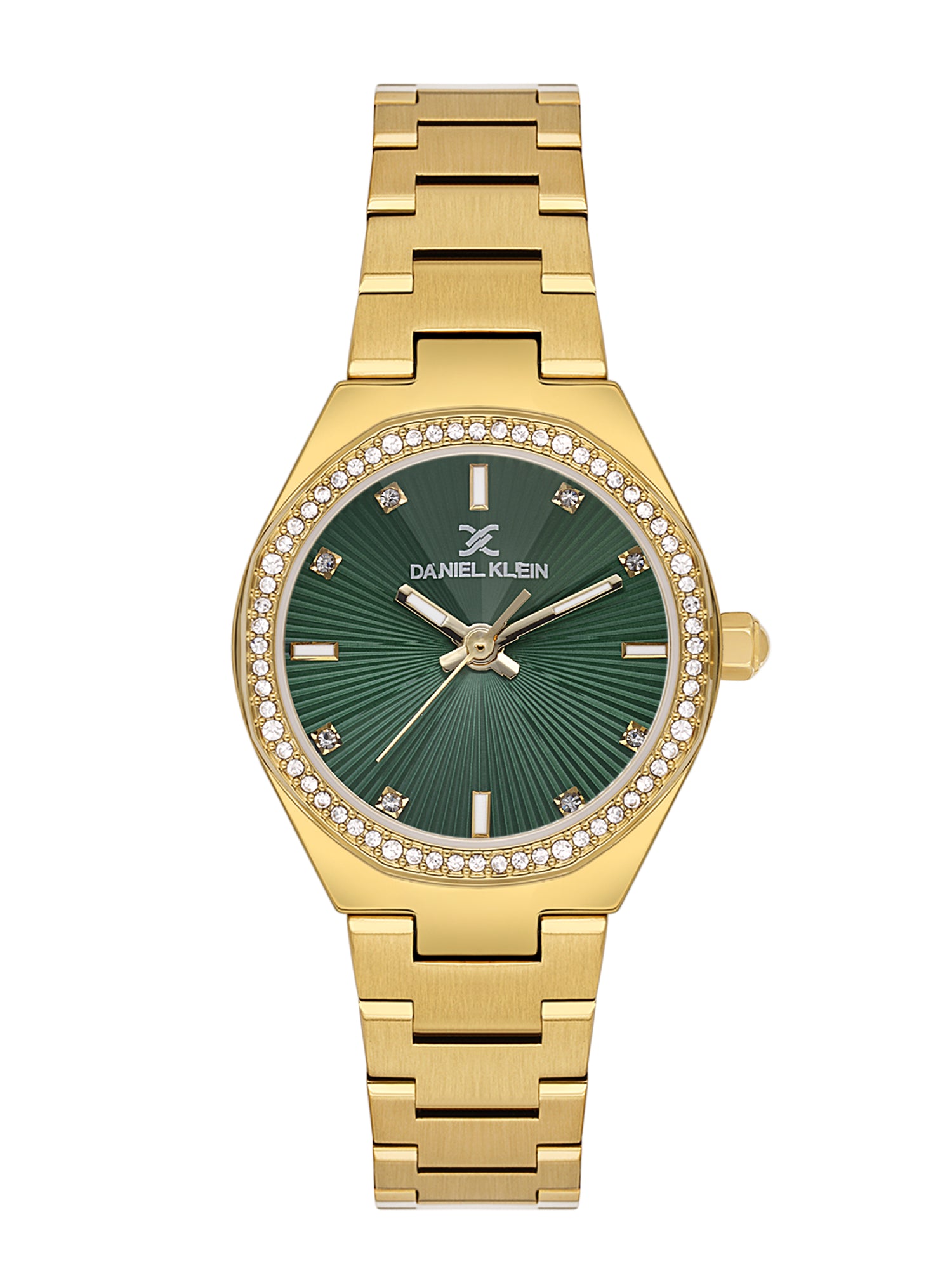 Daniel Klein Analog Dark Green Round Dial Gold Case Gold Strap Quartz Water-Resistant Wrist Watch for Women Girls, Ladies DK.1.14162-4