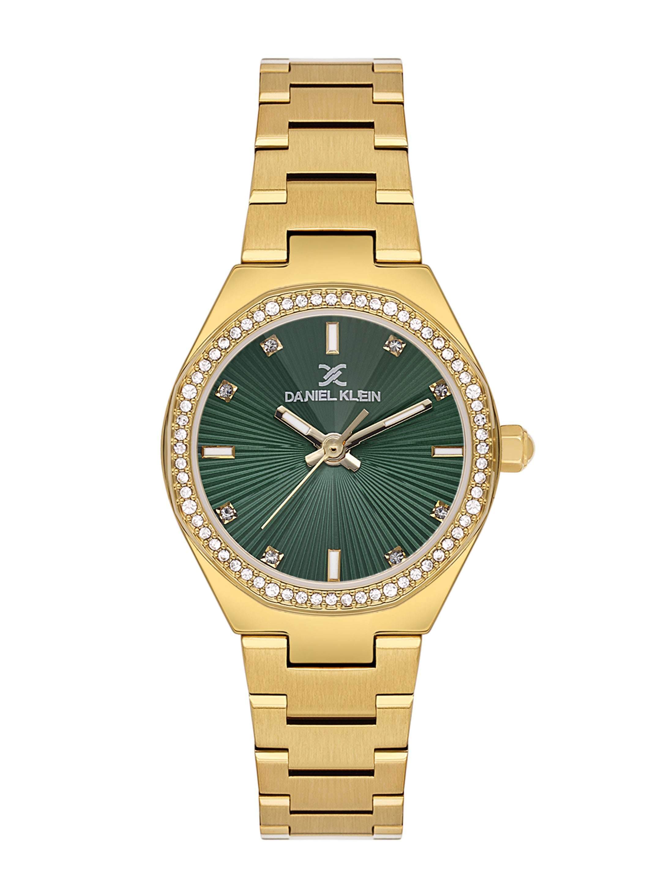 Daniel Klein Analog Dark Green Round Dial Gold Case Gold Strap Quartz Water-Resistant Wrist Watch for Women Girls, Ladies DK.1.14162-4