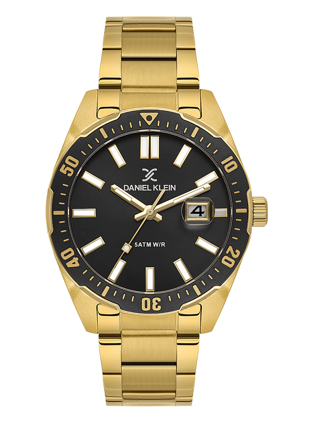 Daniel Klein Analog Black Round Dial Gold Case Gold Strap Quartz Water-Resistant Wrist Watch for Men Boys DK.1.14195-5