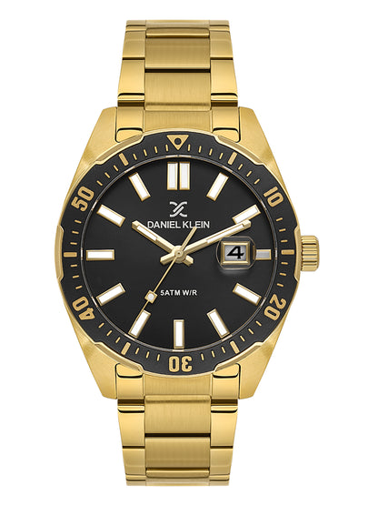 Daniel Klein Analog Black Round Dial Gold Case Gold Strap Quartz Water-Resistant Wrist Watch for Men Boys DK.1.14195-5