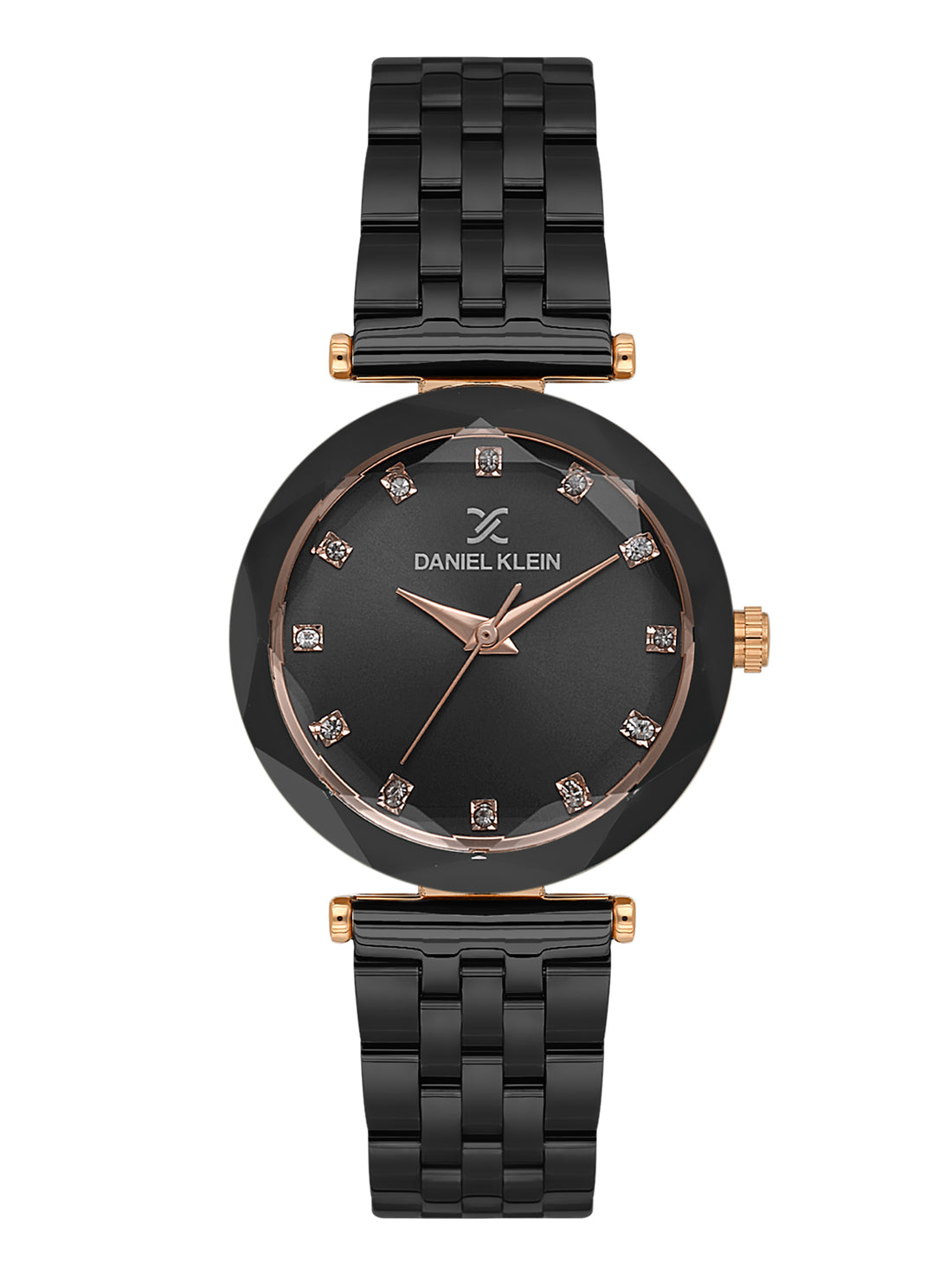 Daniel Klein Analog Black Round Dial Pink Rose Gold/Black Case Black Strap Quartz Water-Resistant Wrist Watch for Women Girls, Ladies DK.6.14189-6