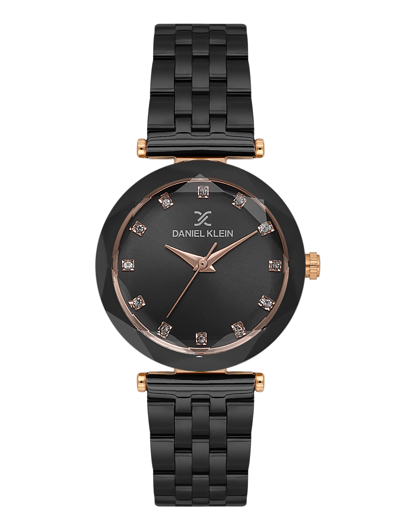 Daniel Klein Analog Black Round Dial Pink Rose Gold/Black Case Black Strap Quartz Water-Resistant Wrist Watch for Women Girls, Ladies DK.6.14189-6