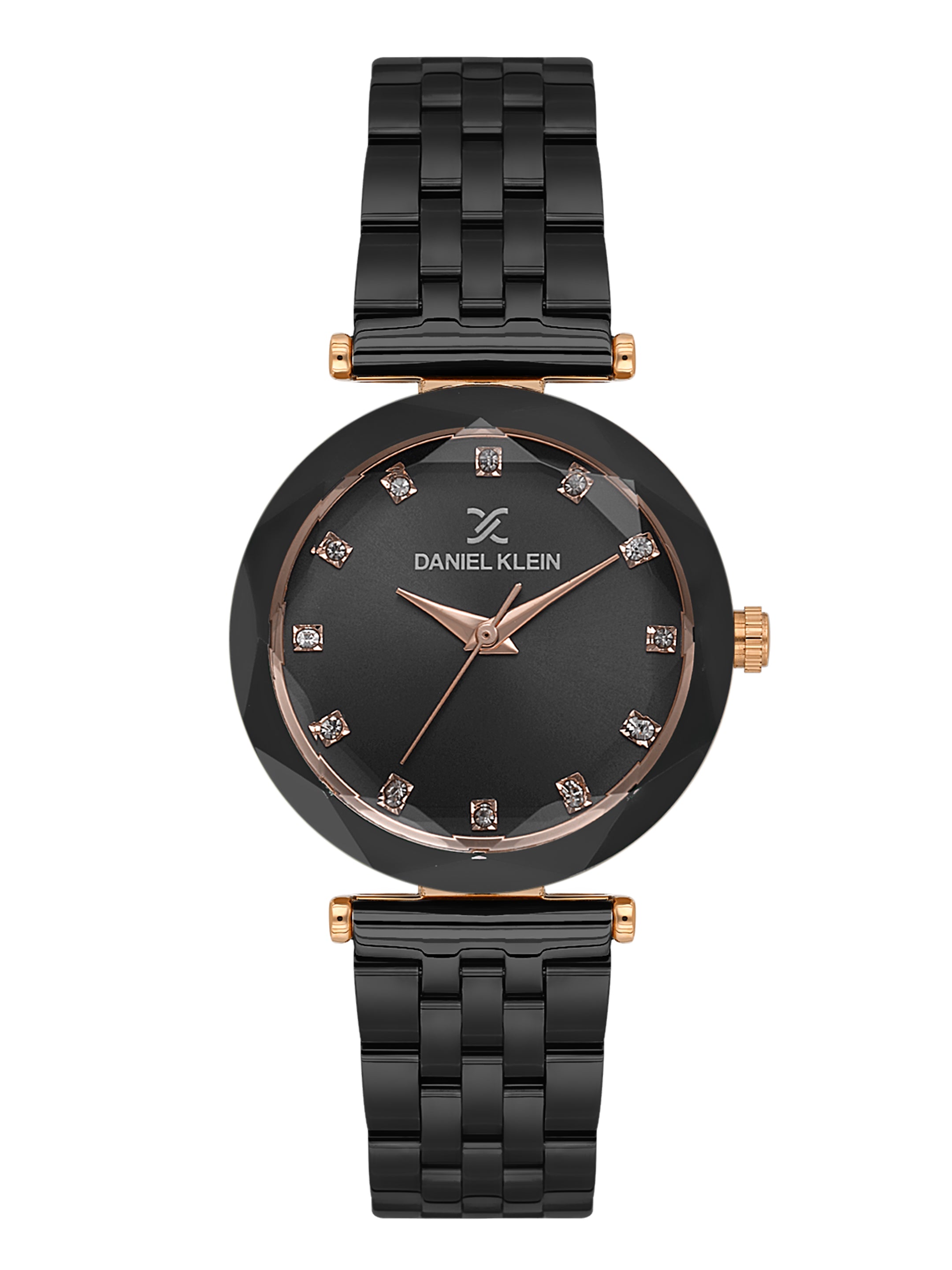 Daniel Klein Analog Black Round Dial Pink Rose Gold/Black Case Black Strap Quartz Water-Resistant Wrist Watch for Women Girls, Ladies DK.6.14189-6