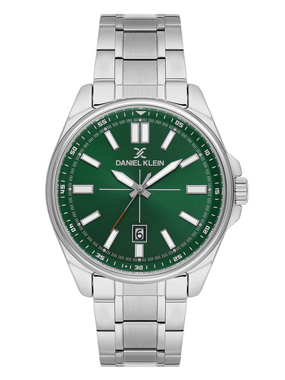 Daniel Klein Analog Dark Green Round Dial Silver Case Silver Strap Quartz Water-Resistant Wrist Watch for Men Boys DK.6.14202-4