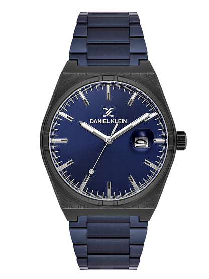 Daniel Klein Analog Blue Round Dial Black Case Blue Strap Quartz Water-Resistant Wrist Watch for Men Boys DK.1.14192-5