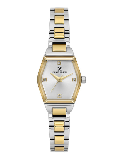 Daniel Klein Analog Silver Round Dial Silver and Gold Case Silver and Gold Strap Quartz Water-Resistant Wrist Watch for Women Girls, Ladies DK.6.14186-5
