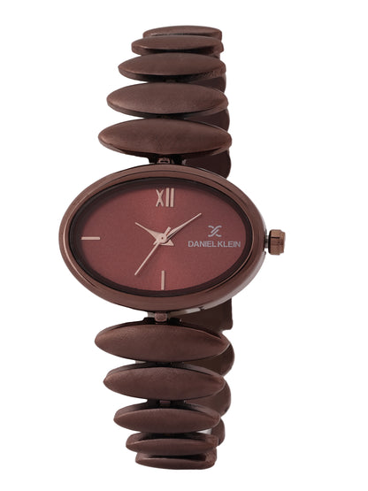 &quot;Daniel Klein Women’s Brown Bracelet Watch – Elegant Maroon Oval Dial, Premium Design &quot;