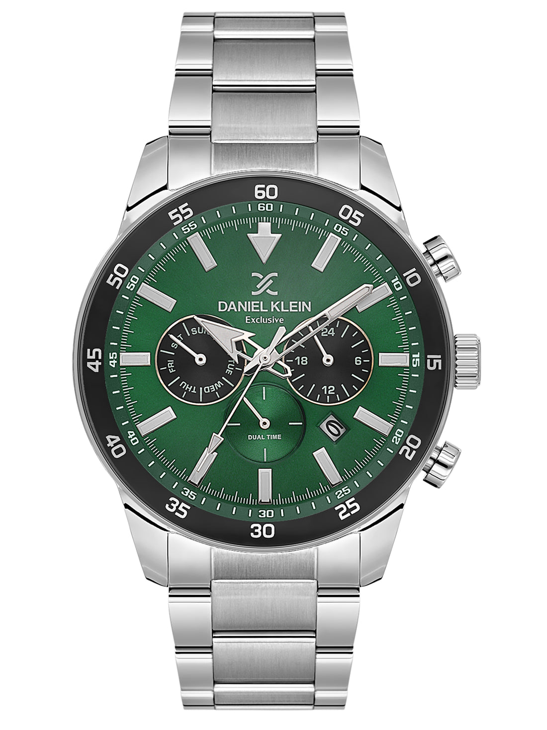 Daniel Klein Analog Dark Green Round Dial Silver Case Silver Strap Quartz Water-Resistant Wrist Watch for Men Boys DK.1.14256-3