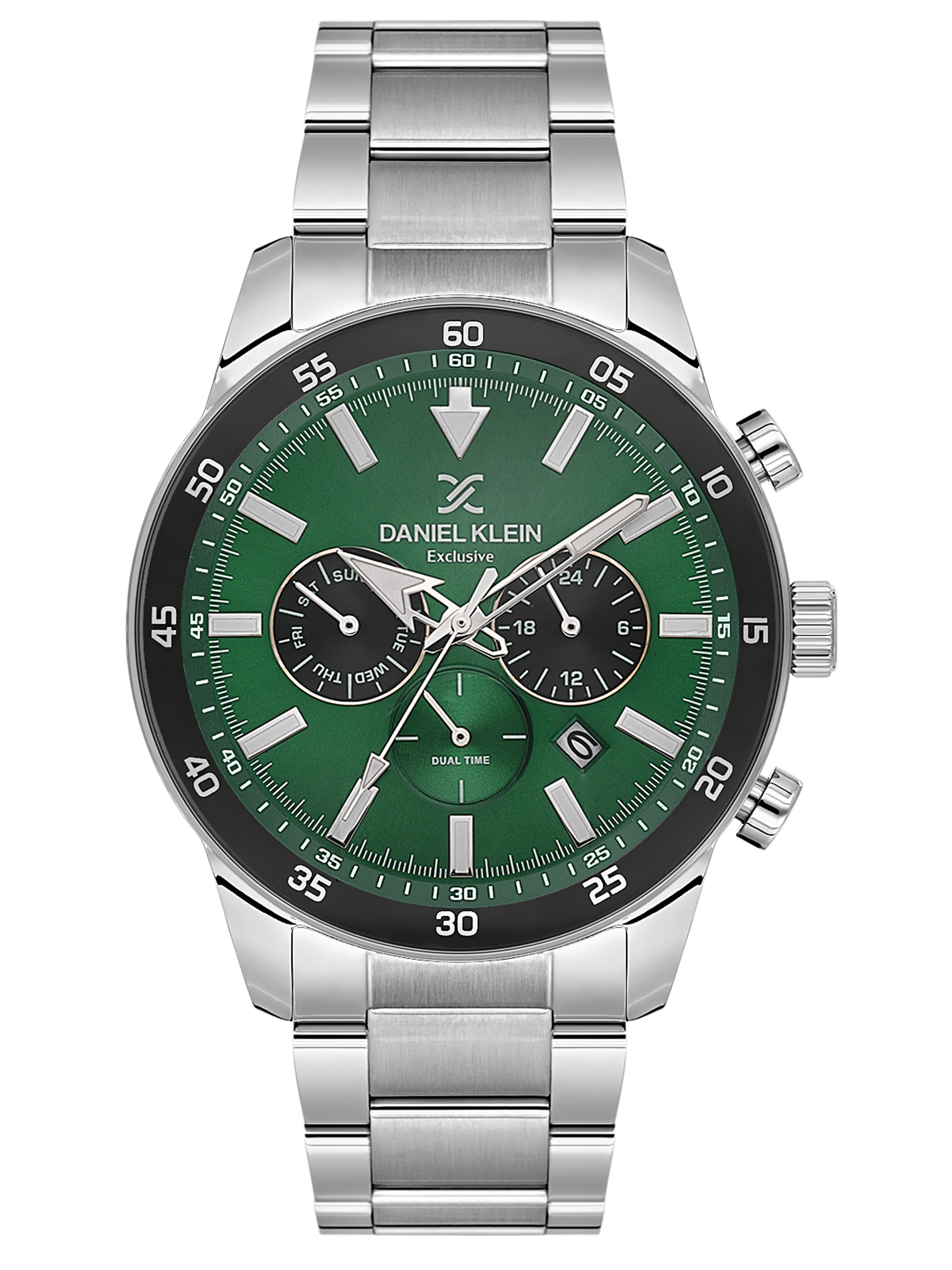 Daniel Klein Analog Dark Green Round Dial Silver Case Silver Strap Quartz Water-Resistant Wrist Watch for Men Boys DK.1.14256-3