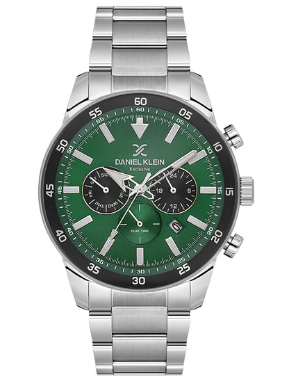 Daniel Klein Analog Dark Green Round Dial Silver Case Silver Strap Quartz Water-Resistant Wrist Watch for Men Boys DK.1.14256-3