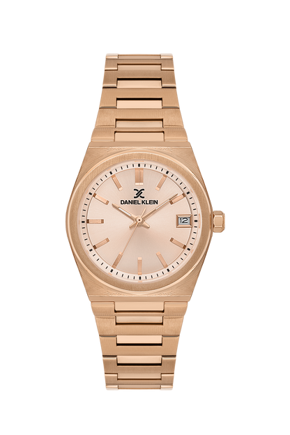 Daniel Klein Analog L.R.Gold Round Dial Pink Rose Gold Case Pink Rose Gold Strap Quartz Water-Resistant Wrist Watch for Women Girls, Ladies DK.1.14177-6