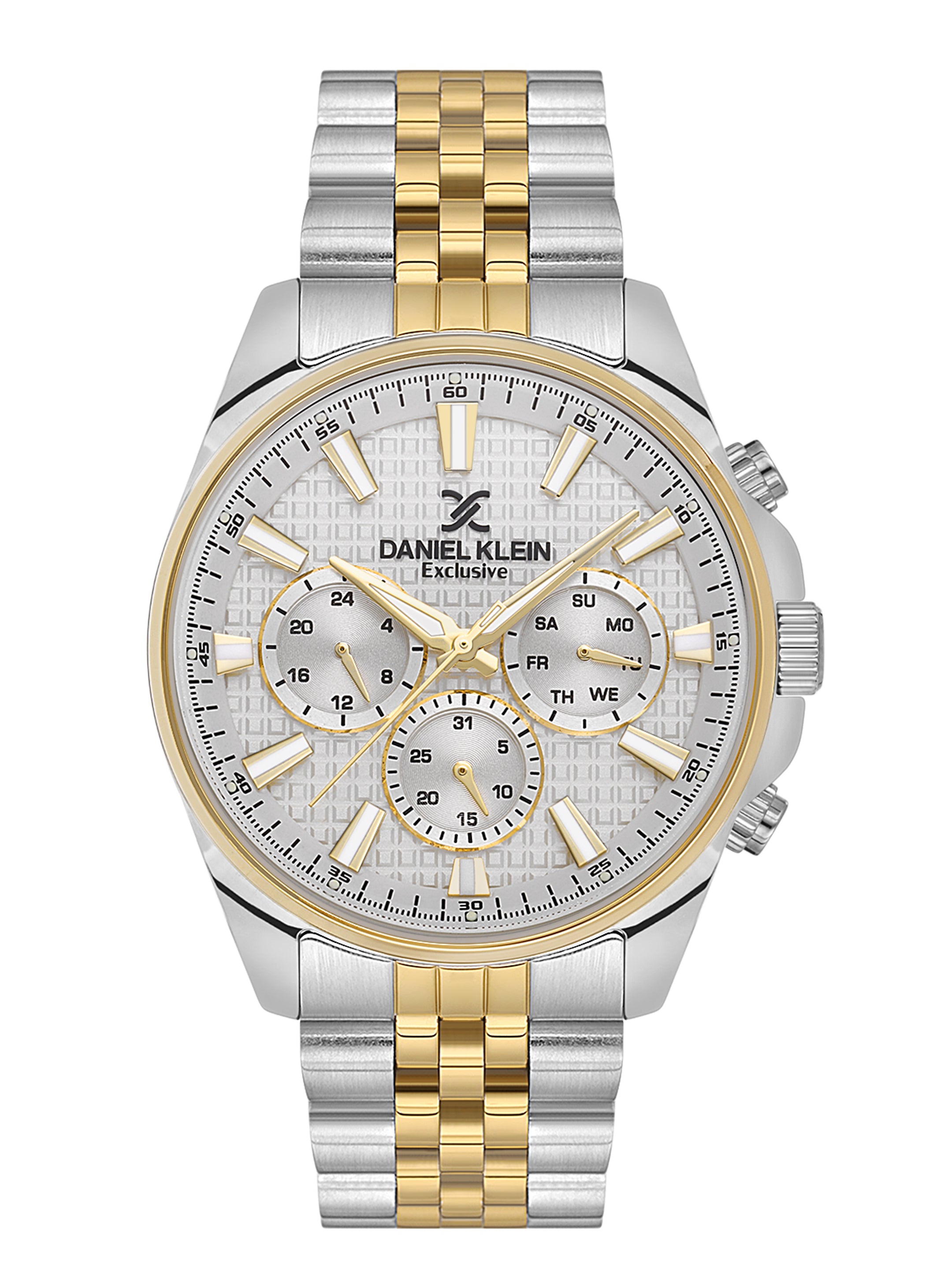 Daniel Klein Analog Silver Round Dial Silver and Gold Case Silver and Gold Strap Quartz Water-Resistant Wrist Watch for Men Boys DK.1.14240-3