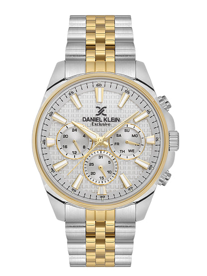 Daniel Klein Analog Silver Round Dial Silver and Gold Case Silver and Gold Strap Quartz Water-Resistant Wrist Watch for Men Boys DK.1.14240-3