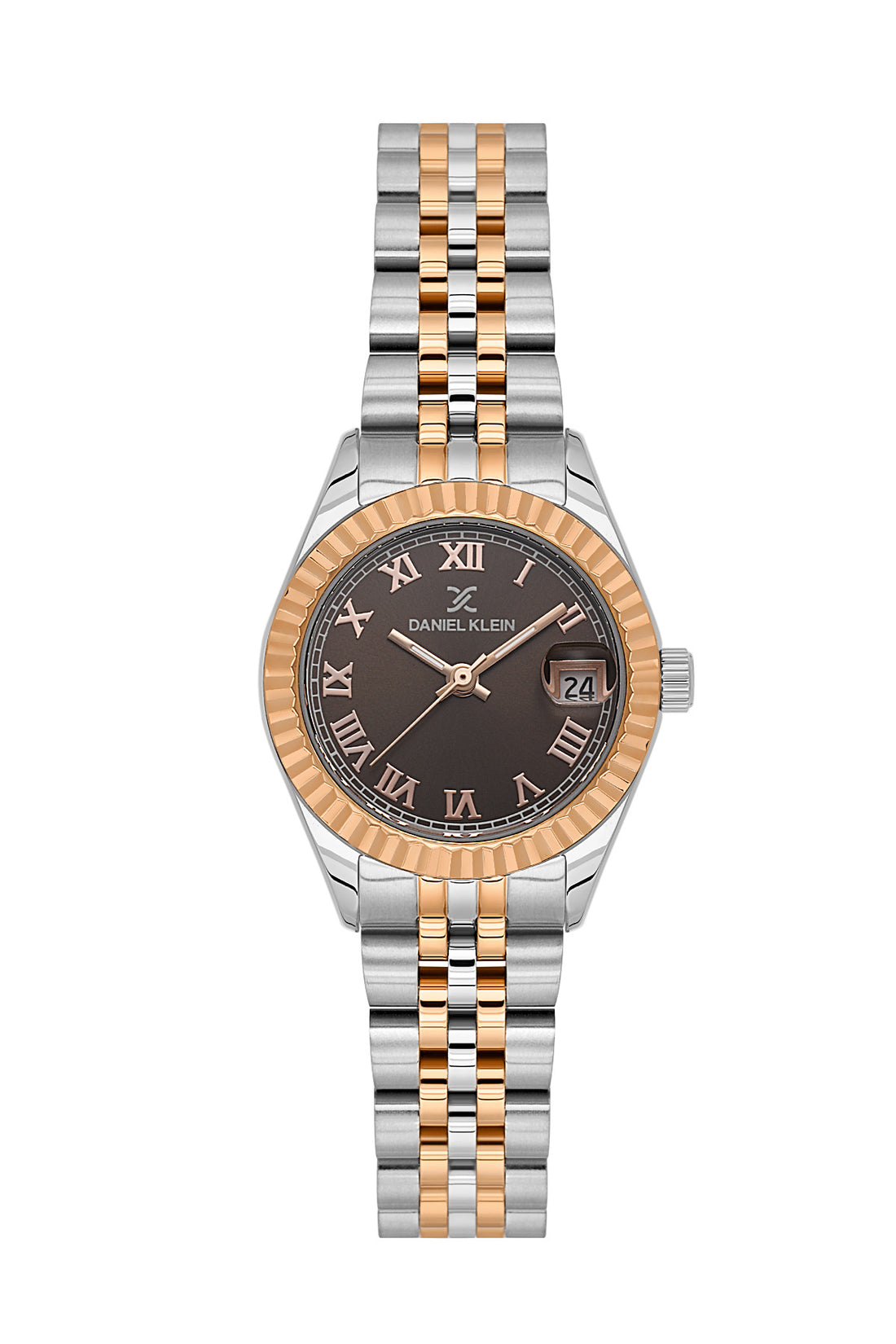 Daniel Klein Dark Brown Dial Silver–Rose Gold Strap Women’s Analog Watch DK.1.14097-6